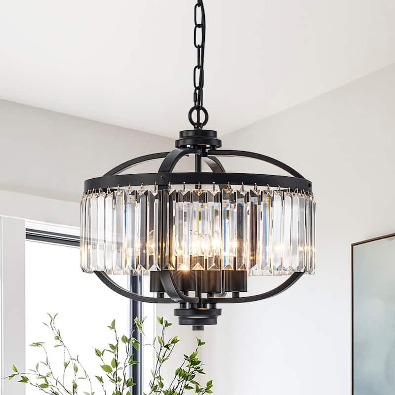 Vintage Luxury 4-Light Sparkle Crystal Round Cage Chandelier
