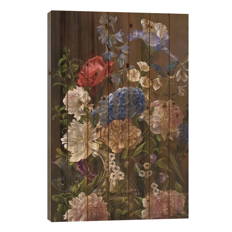 Bouquet In Blue Print On Wood by Nene Thomas - Multi-Color - 26x18x1.5