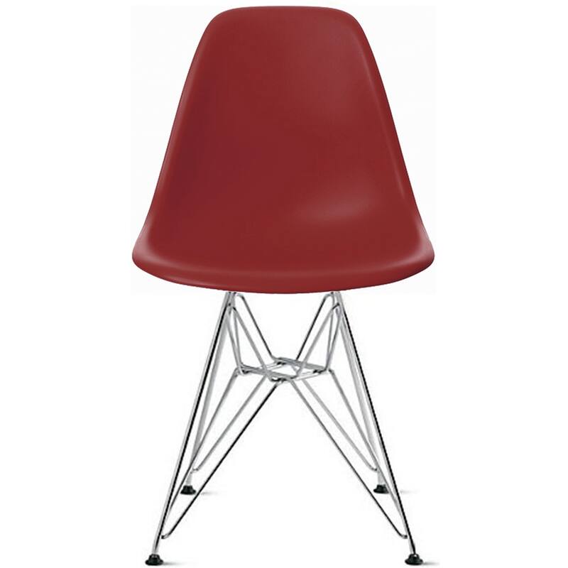 Designer Plastic Chairs Chrome Silver Wire Legs Retro Dining Accent Molded Shell Desk Office Work Chrome Base Kitchen - red