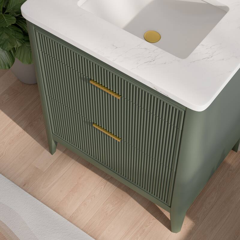 Modland 30" Freestanding Bathroom Vanity with Carrara Marble Top - Soft-Close Drawers,Green / Grey - 30 inch