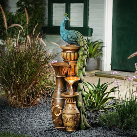 Resin Pedestal Peacock and Urns Outdoor Fountain