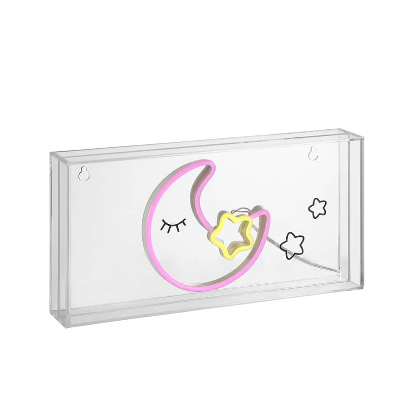 Moon 11.8" Contemporary Glam Acrylic Box USB Operated LED Neon Light, Pink/Yellow by JONATHAN Y