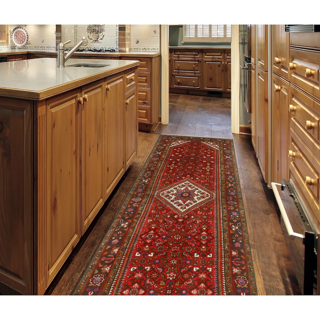 Fine Vintage Distressed Bernadin Red/Ivory Runner - 3'8" x 10'8"