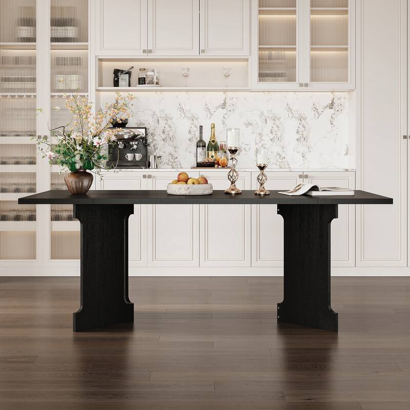 Rectangular Dining Table, Full Wood Grain Finish, Spacious Kitchen Table Working Desk