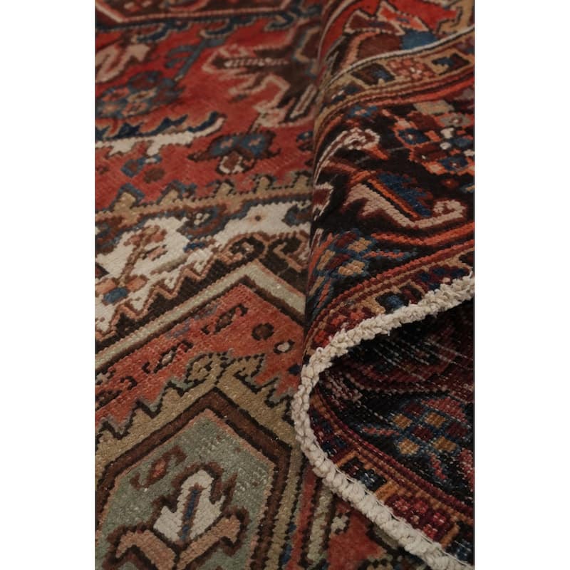 Hand Knotted Oriental 100% Wool Carpet Traditional Medallion Oranges & Rust Heriz Area Rug - 9' 4'' X 6' 9''