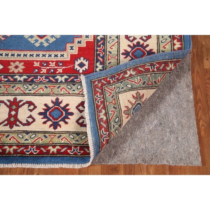 Blue Geometric Kazak Area Rug Handmade Oriental Wool Carpet - 6'8" x 9'9"