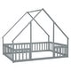preview thumbnail 36 of 34, Full Size Pine Wood House-Shaped Floor Bed with Fence, Guardrails and Roof for Bedroom