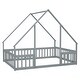 preview thumbnail 12 of 10, Grey Full Size Pine House-Shaped Floor Bed with Roof & Guardrails