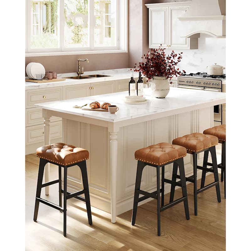 Set of 2 Counter Height Bar Stools Modern Kitchen Barstools with Backrest Perfect for Island or Counter - 12.6"D x 17.3"W x 26"H