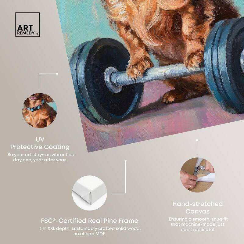 Cute Doxxie Work Out Canvas by Art Remedy, Gallery Wrapped