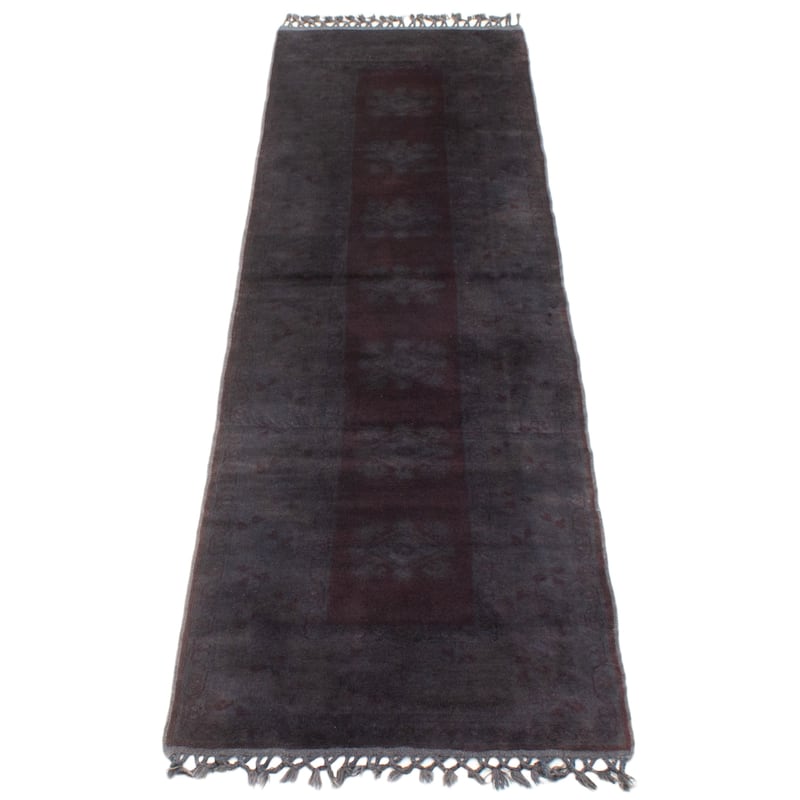ECARPETGALLERY Hand-knotted Color Transition Charcoal Wool Rug - 2'9 x 9'7
