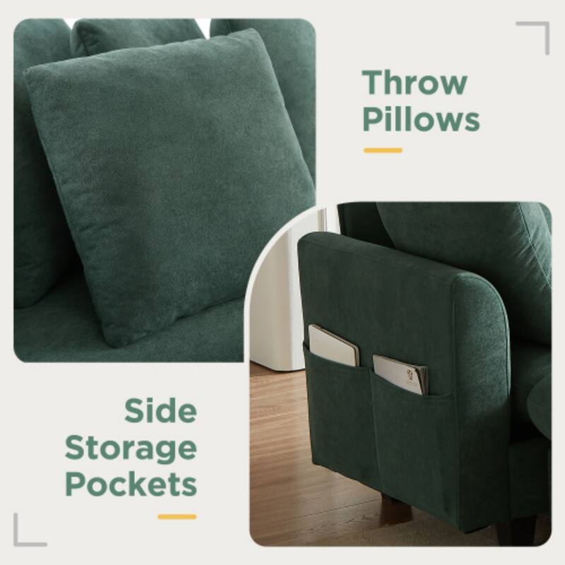 Luxurious L-Shaped Sectional Sofa with Hidden Storage, Movable Ottoman & Throw Pillows