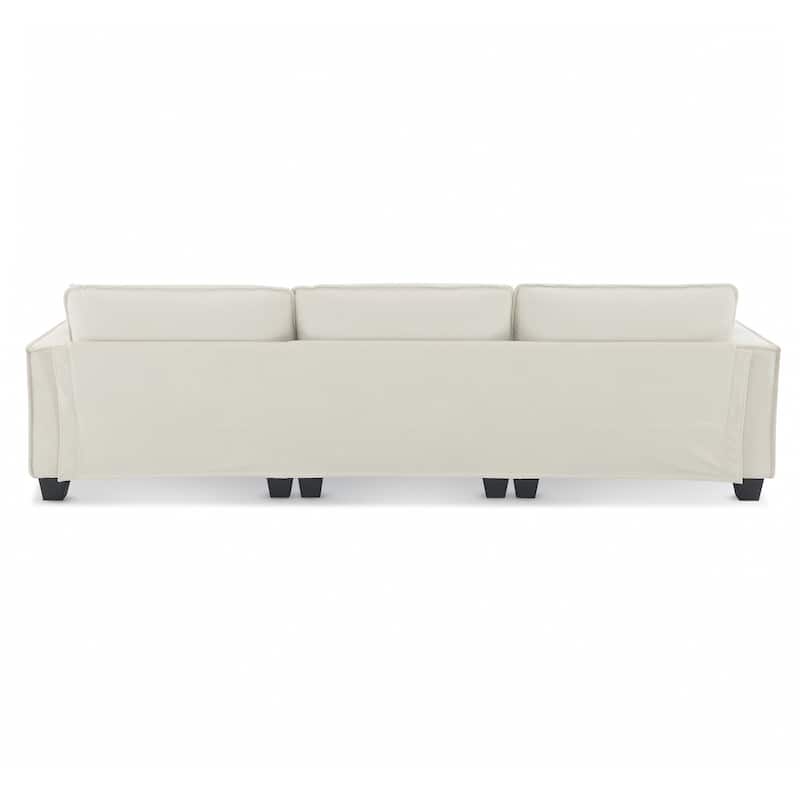 100" L-Shaped Convertible 4 Seater Sectional Sofa with Removable Ottoman and Matching Pillows, Suede Velvet Upholstery