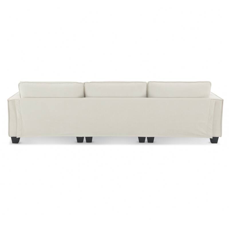 Modern Tufted Sectional Sofa with Luxurious Suede Fabric & Reinforced Legs - 4 Seat Sofa with Ottoman