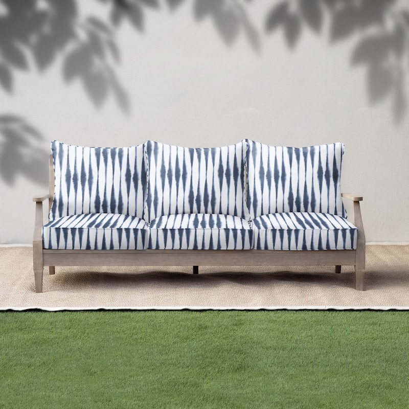 Sorra Home Blue and White Ikat Stripe Indoor/Outdoor Corded Pillow and Cushion Sofa Set - 23 x 23.5 x 5 - Salix Vintage Indigo
