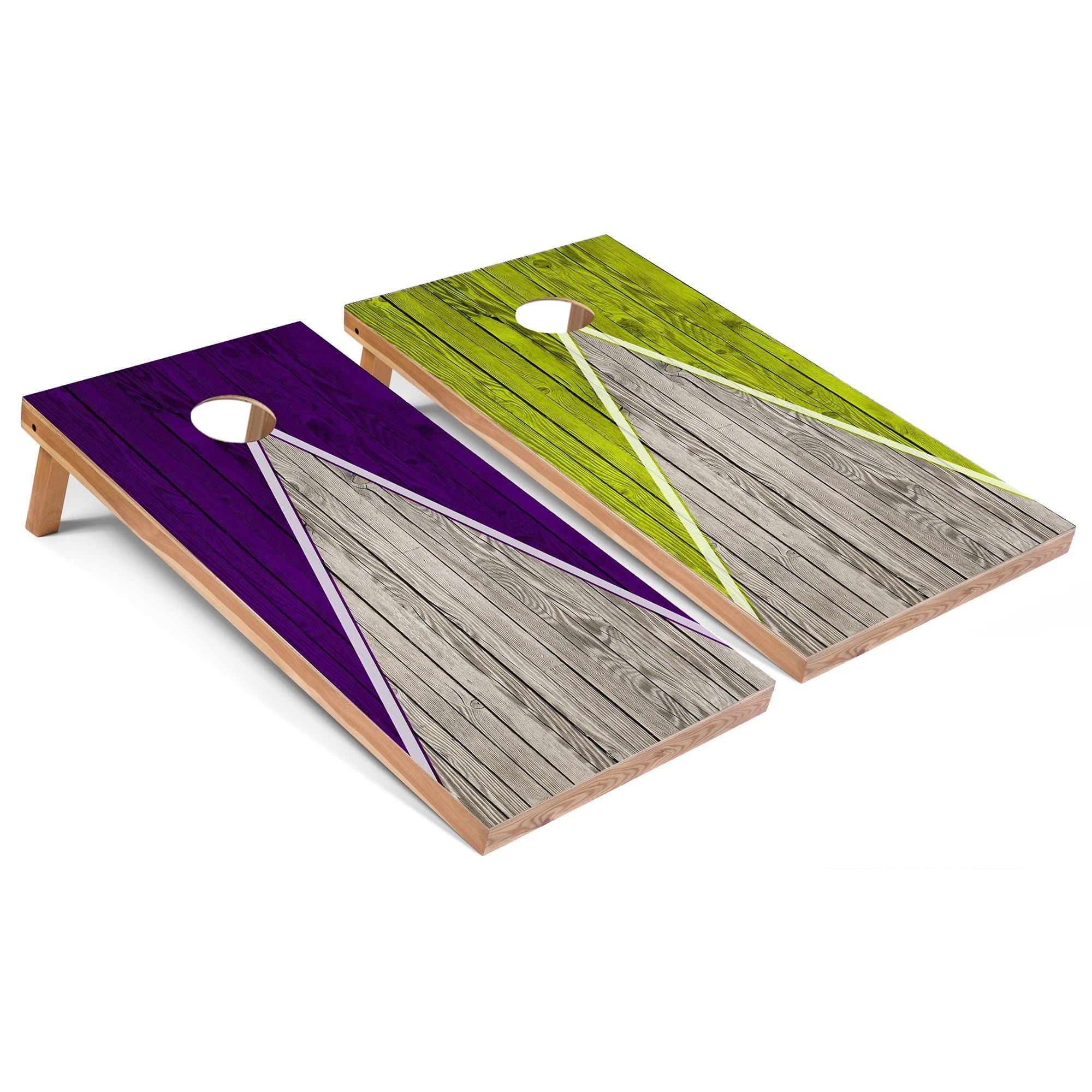 Purple and Lime Pyramid Cornhole Board Set