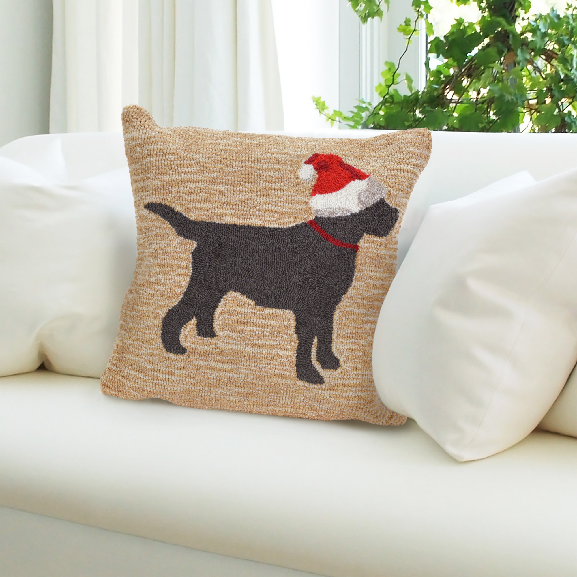 Liora Manne Frontporch Christmas Dog Indoor Outdoor Pillow Neutral