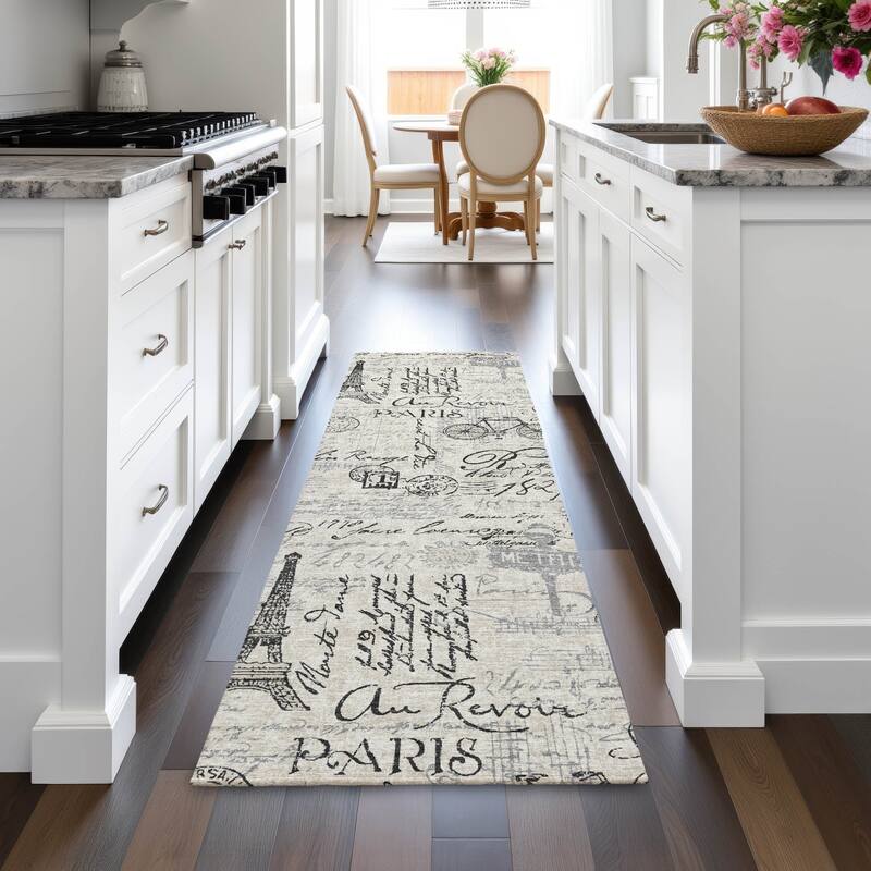 Machine Washable Indoor/Outdoor Modern Paris Chantille Rug
