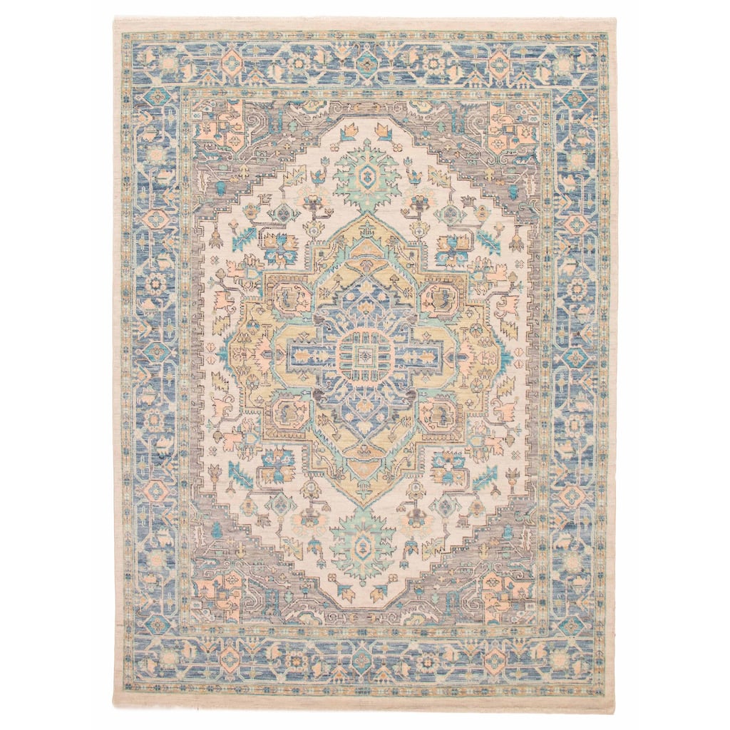 ECARPETGALLERY Hand-knotted Modern Oushak Ivory Wool Rug - 9' x 12' 4"