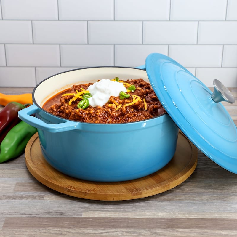 Enameled Cast Iron Casserole Dish with Lid 5 Quart Capacity in Blue
