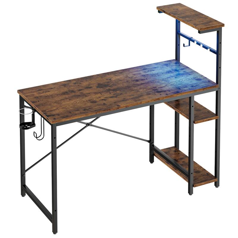 Bestier 44 in. Rectangular Gaming Desk with 4 Tier Storage Shelves Computer Desk with RGB LED Lights