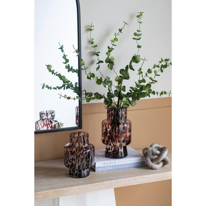 D6x10" Clear Glass Accent Vase with Artistic Amber Spots