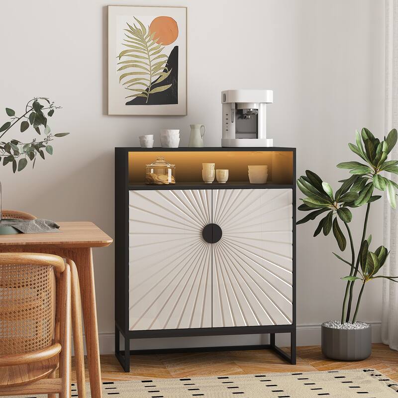 GDFStudio - Liora 5-Tier Shoe Cabinet with Doors and Motion Sensor Light, Adjustable Shelves, Wooden Storage