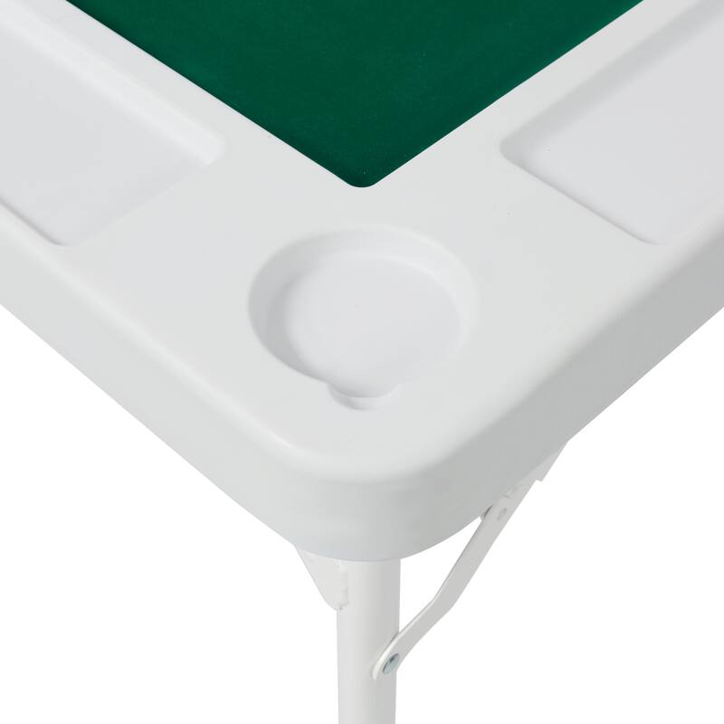 Anmytek Foldable 4-Player Game Table with Cup Holders & Tile Trays, Mahjong Poker Dice Table with Green Felt Surface