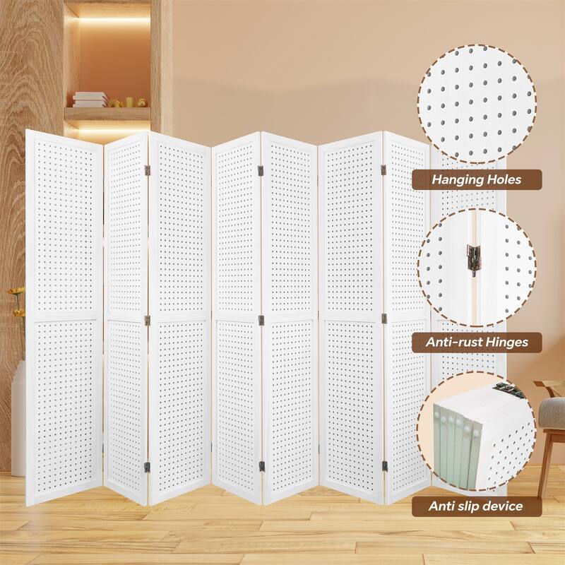 8-Panel Wooden Folding Room Privacy Divider Screen