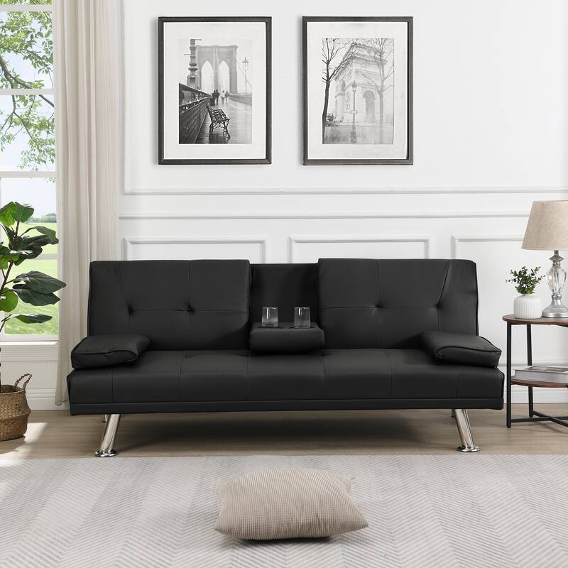 Wooden Sofa Bed with Armrest Two Holders