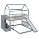 preview thumbnail 13 of 18, Grey Twin Over Twin Wood House Bunk Bed with Two Drawers and Slide