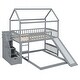 preview thumbnail 13 of 34, Twin Over Twin House Bunk Bed with Two Drawers and Slide, Grey