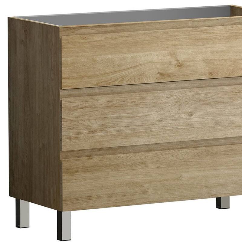 HomeRoots 40" Oak Wood Freestanding Bathroom Vanity With White Sink And Three Drawers - 40.00 in. x 39.06 in. x 17.88 in.