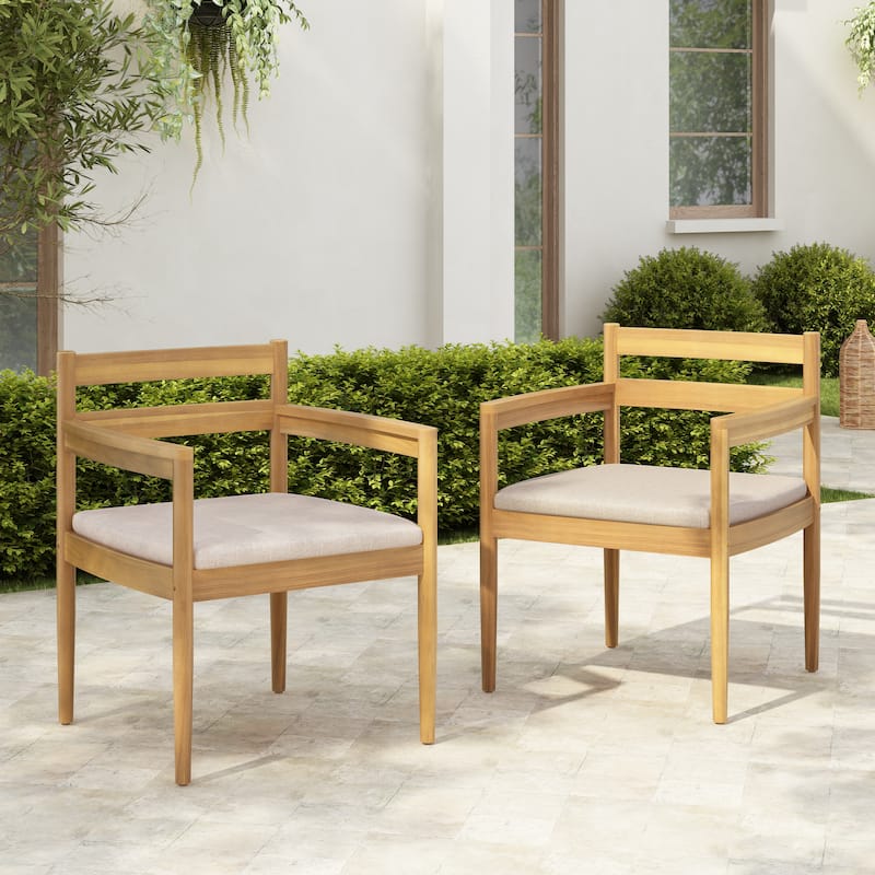 Christopher Knight Home- Mary Outdoor Acacia Dining Armchair (Set of 2) - Light Teak + Beige Cushion