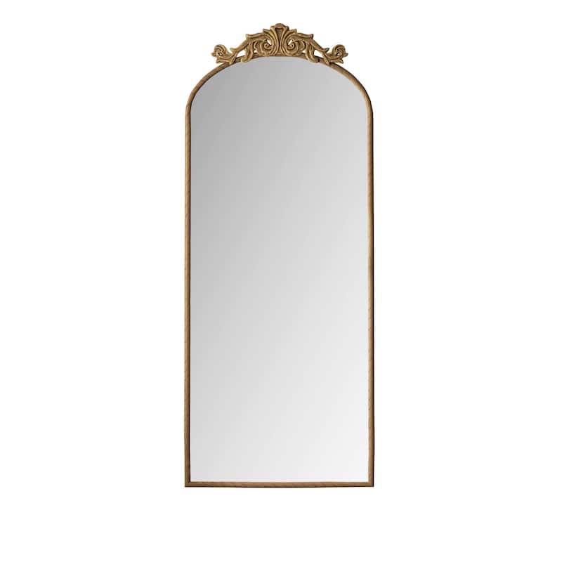 58"x24" Arched Full Body Hanging Wall Mounted Mirror with Vintage Ornate Carved Applique on Top