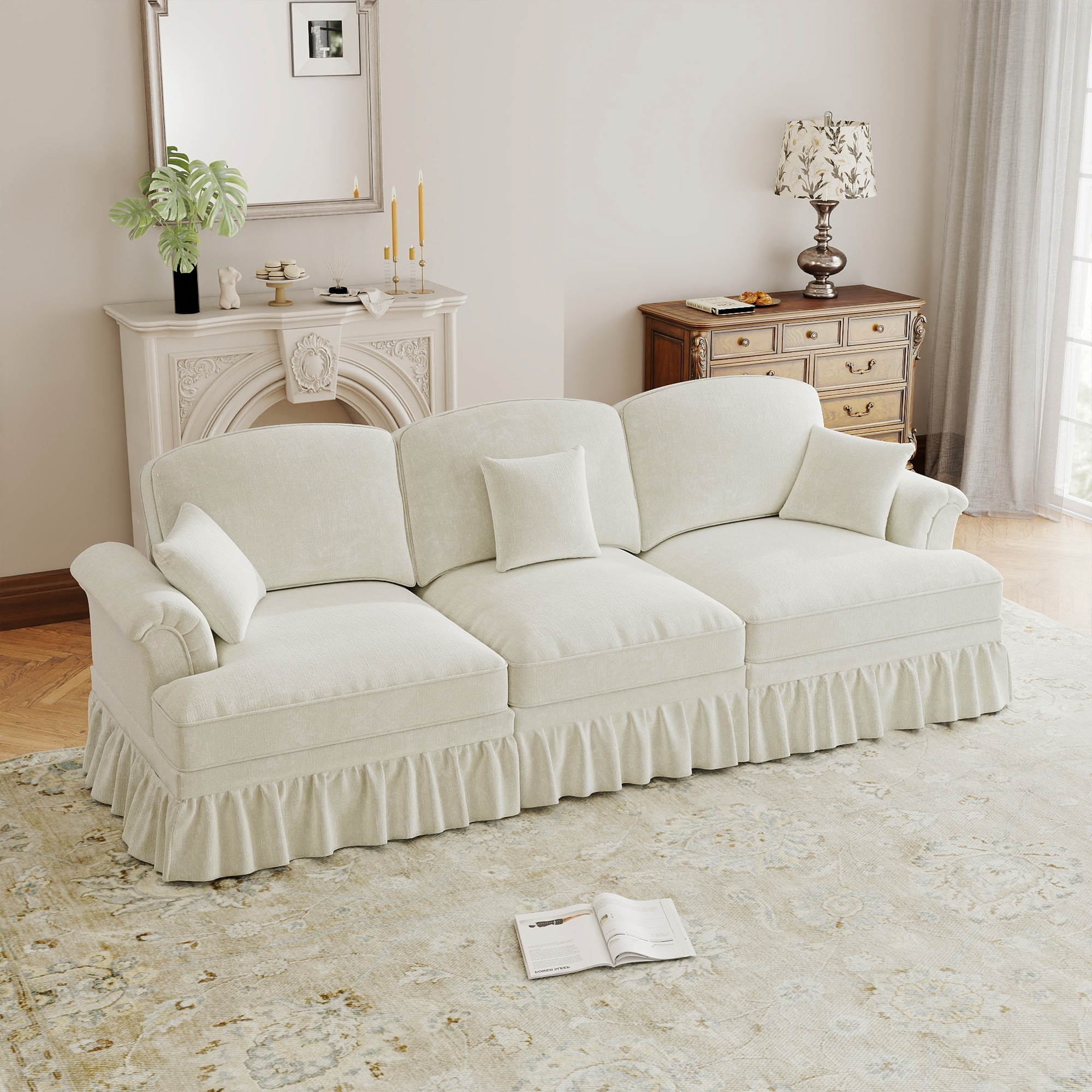 GDFStudio - Elegant Mid Century 3-Seater 107" Chenille Sofa with Flared Arms