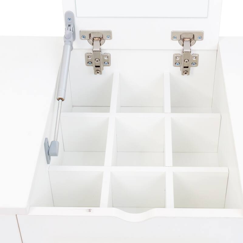 Vanity Desk with Flip Top Mirror, Large Wooden Dresser Table, Makeup Vanity Set with 4 Storage Drawers and Cushioned Stool