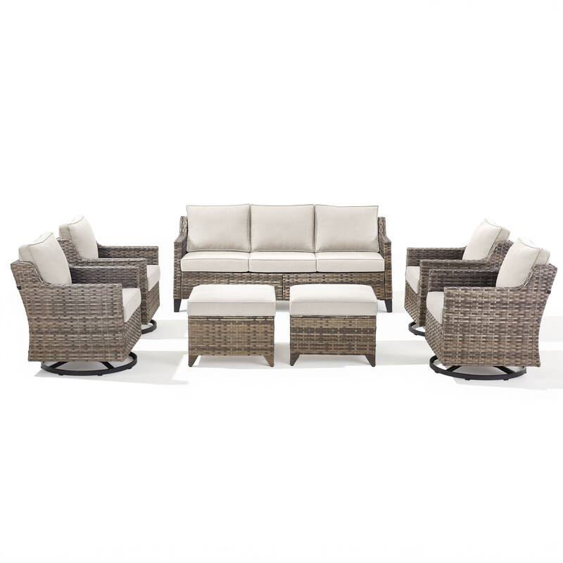 Pocassy Wicker Patio Sofa Glider Swivel Chair Ottoman Furniture Set.
