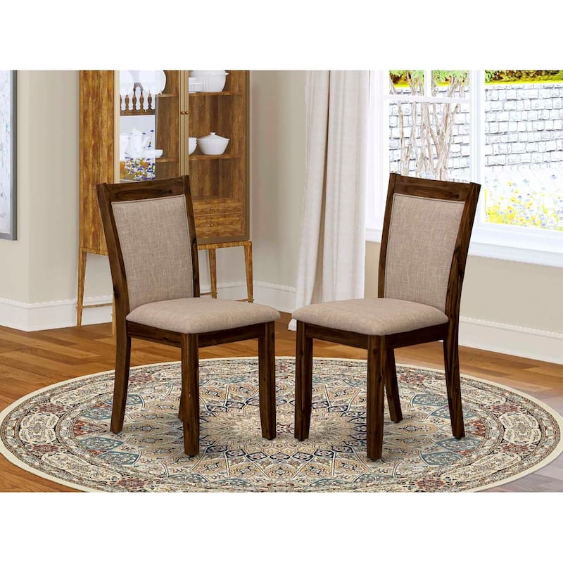 Modern Dining Chairs Set of 2 - Light Tan Linen Fabric Seat & Walnut Finish