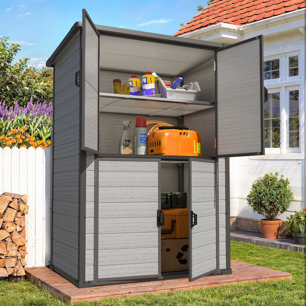 AECOJOY Large Resin Outdoor Storage Cabinet Waterproof Vertical Tall Plastic Storage Shed