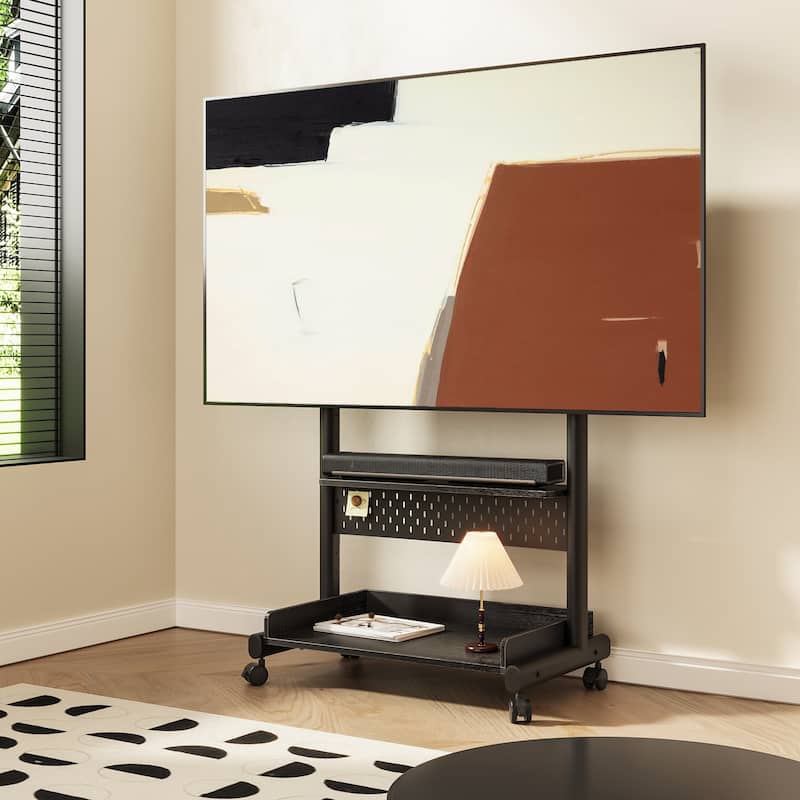FITUEYES Mobile TV Stand Modern Storage TV Cart Mount for TVs Up to 85 Inch - Black