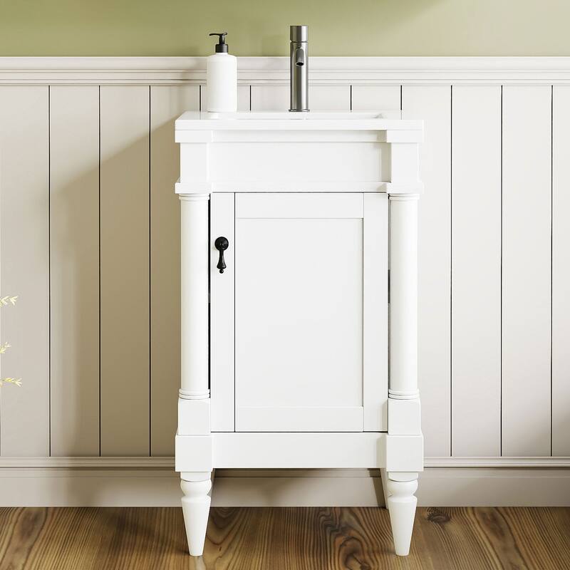Retro Compact Bathroom Vanity Cabinet Simple Freestanding Single Sink Cabinet with Adjustable Shelf and Black Metal Pull