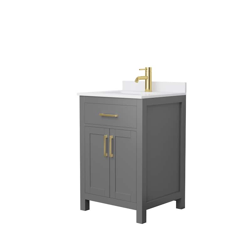 Beckett 24 Inch Single Vanity, Cultured Marble Top - Dark Gray, Gold Trim, White Cultured Marble Top