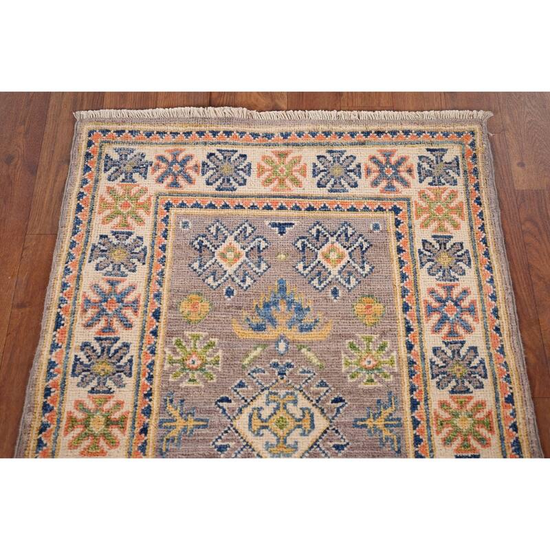 Geometric Kazak Accent Rug Handmade Oriental Wool Carpet - 2'1" x 2'10"