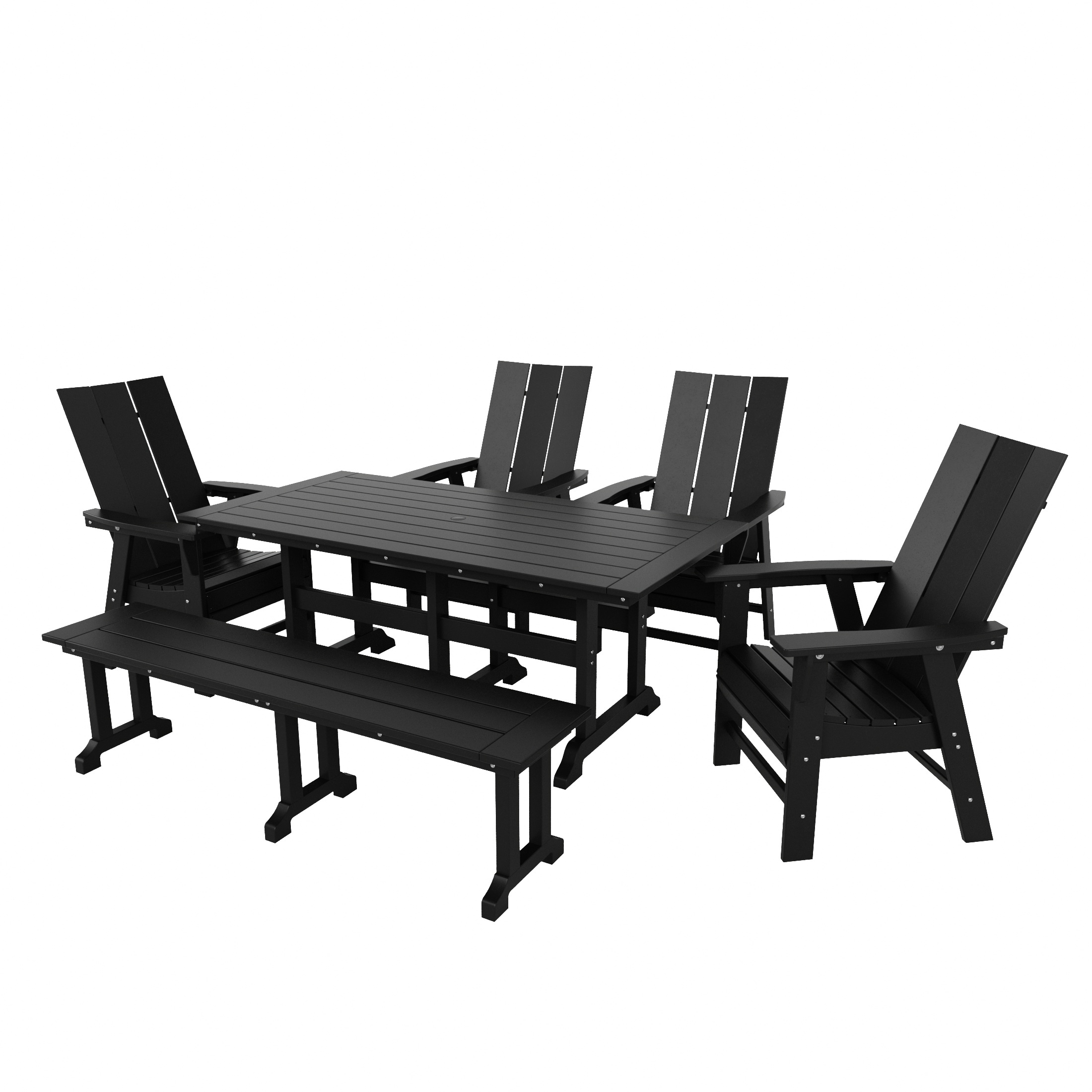 Shoreside 6-Piece Rectangular Poly Eco-Friendly All Weather Outdoor Dining Set with Bench