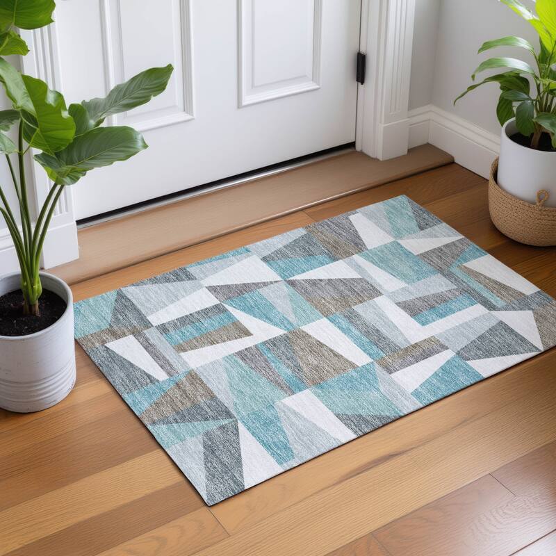 Machine Washable Indoor/ Outdoor Contemporry Mosaic Chantille Rug