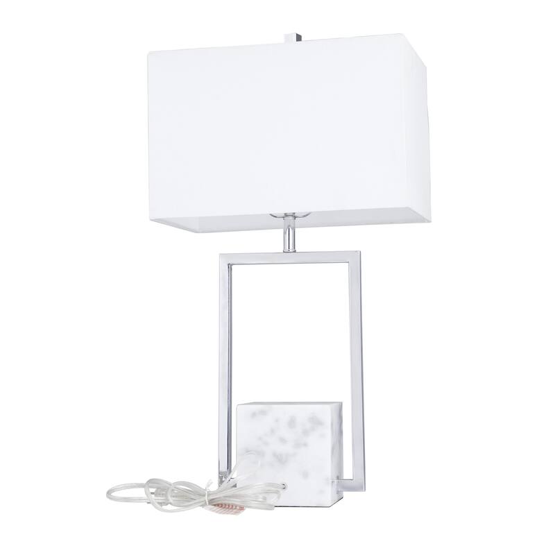 Marble Geometric Room Table Lamp with Square Shade - Gold or Silver - CosmoLiving by Cosmopolitan