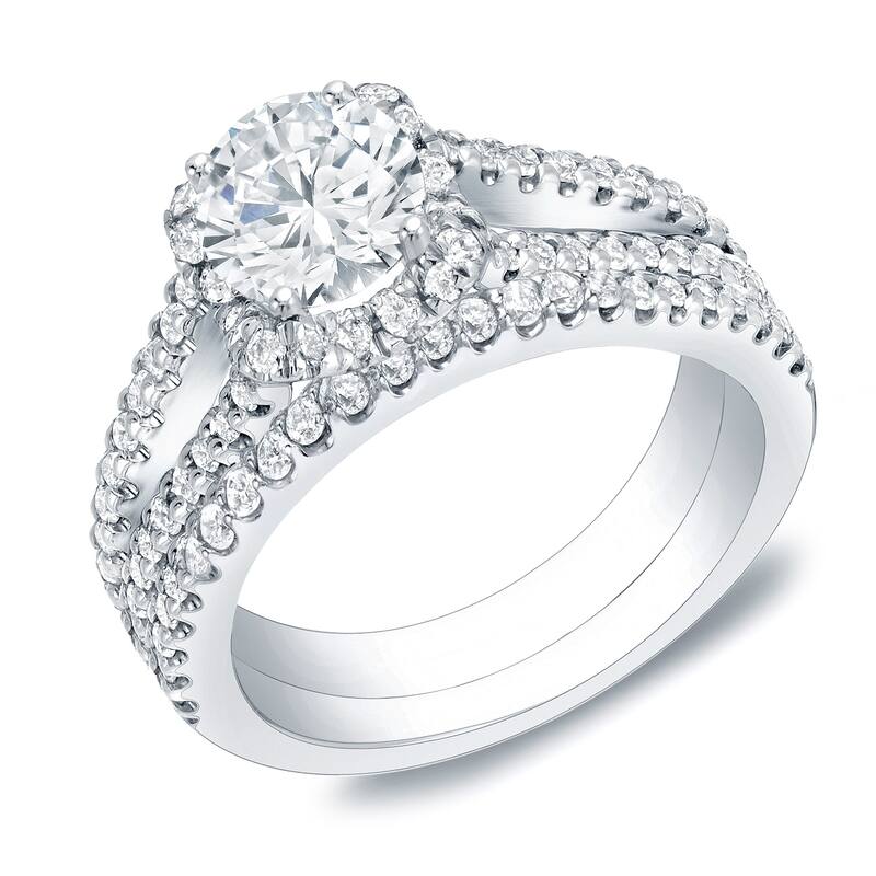 Auriya 1 1/2ctw Round Halo Diamond Engagement Ring Set 14k Gold Certified