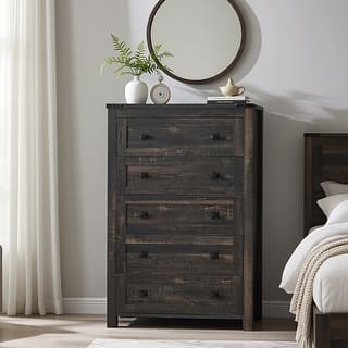 48" Tall Farmhouse 5 Drawer Wood Dresser, Chest of Drawers for Bedroom