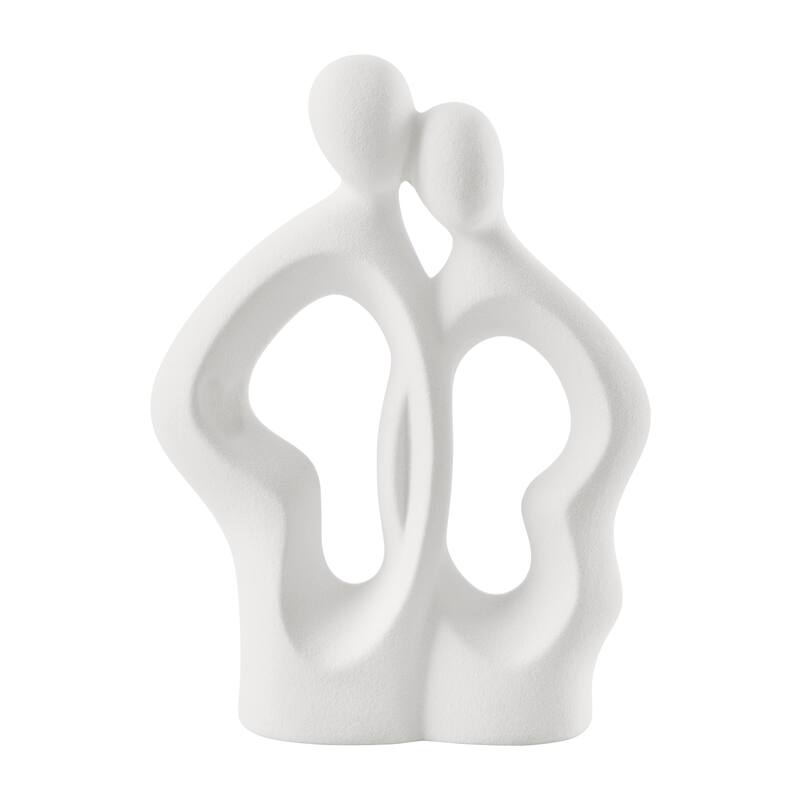 Hans White Abstract Embrace Couple Matte Ceramic Sculpture Set